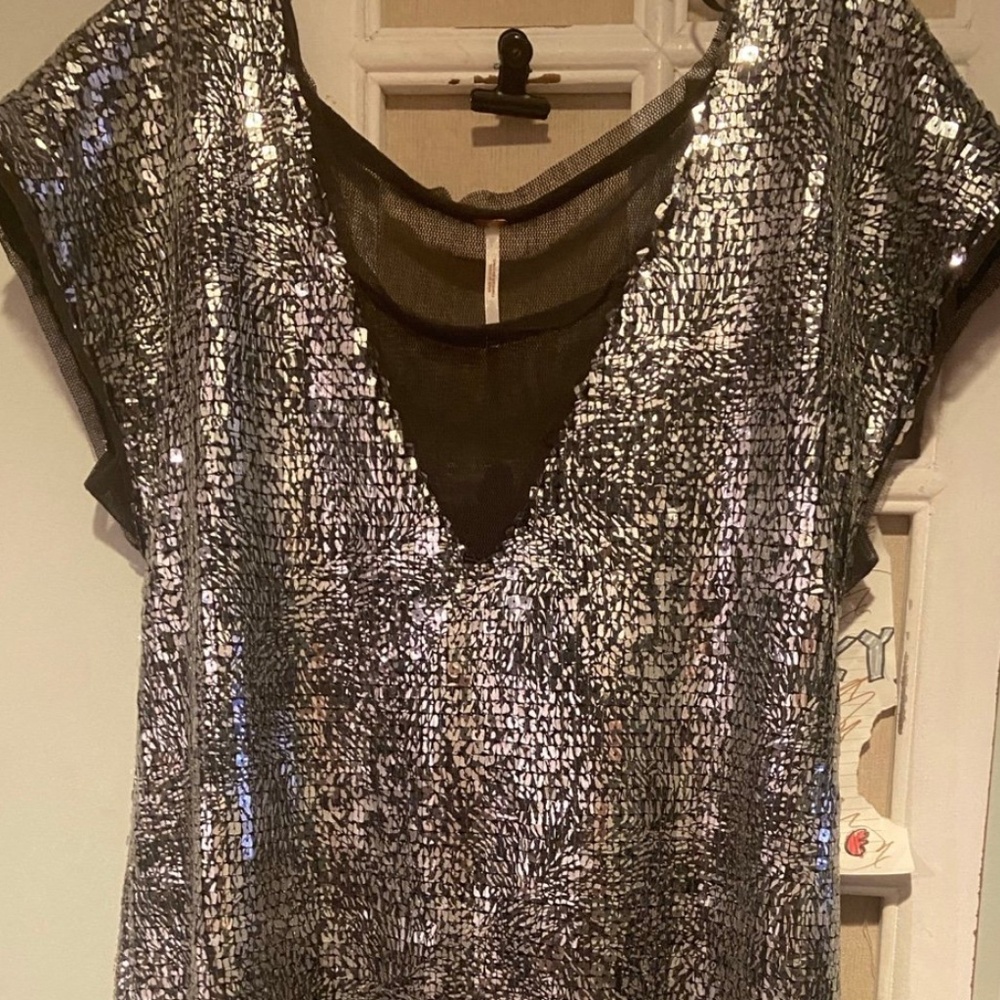 Free People Silver Sequin Mini Dress